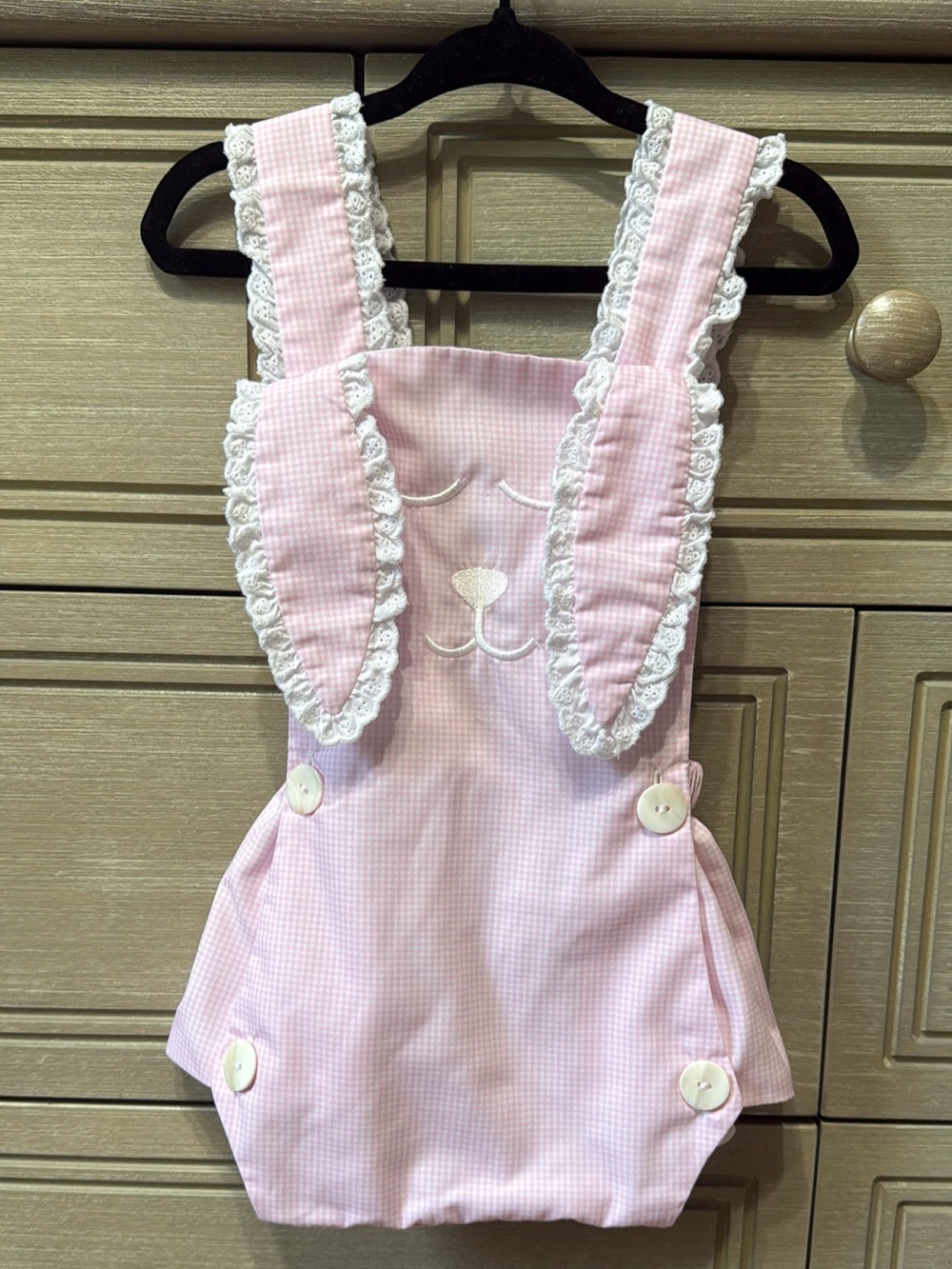 Pink Bunny Romper One-Piece with Lace Trim